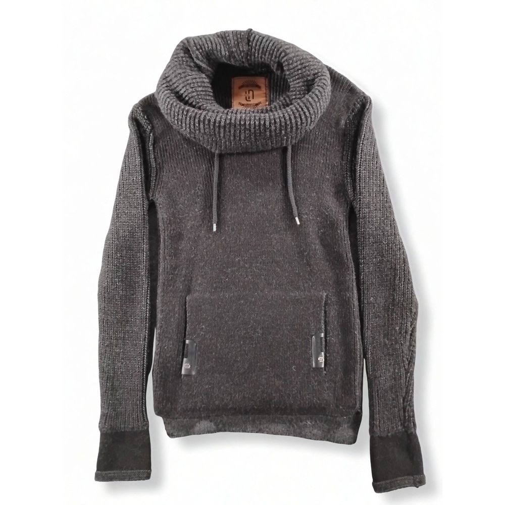 Streetwear Minimalist Leif Nelson Mens Chunky Knit Cowl Neck Sweater Polyacrylic